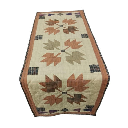 Hand-Quilted Autumn Leaves Table Runner: Country Plaid Patchwork