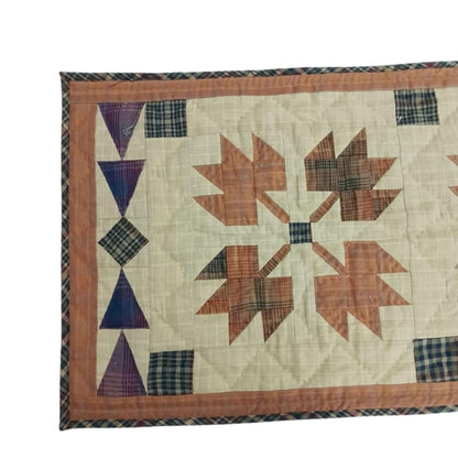 Hand-Quilted Autumn Leaves Table Runner: Country Plaid Patchwork