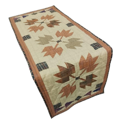 Hand-Quilted Autumn Leaves Table Runner: Country Plaid Patchwork