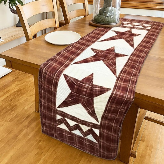 Table Runner Christmas colonial star 17"x52" Holiday Decor hand Quilted  table runner plaid fabric by HOME HEART Brands(Made India)