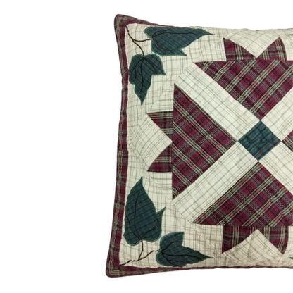 Pillow cover 16"x16" hand quilted cushion cover,decorative throw pillow Rustic Maple Leaf  country plaid HOME HEART Brands(made in India)