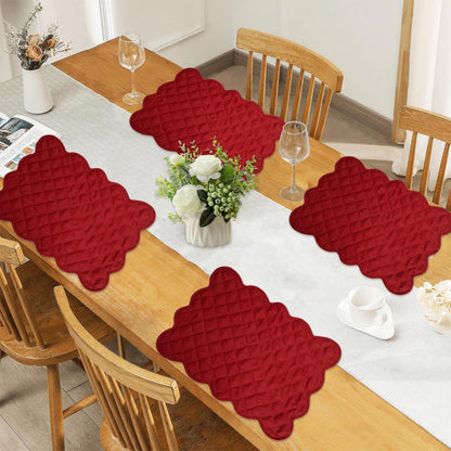 Dupioni Silk Burgundy reversible Quilted Table runner, Trivet, placemat  & Table toppers design by HOME HEART Brands