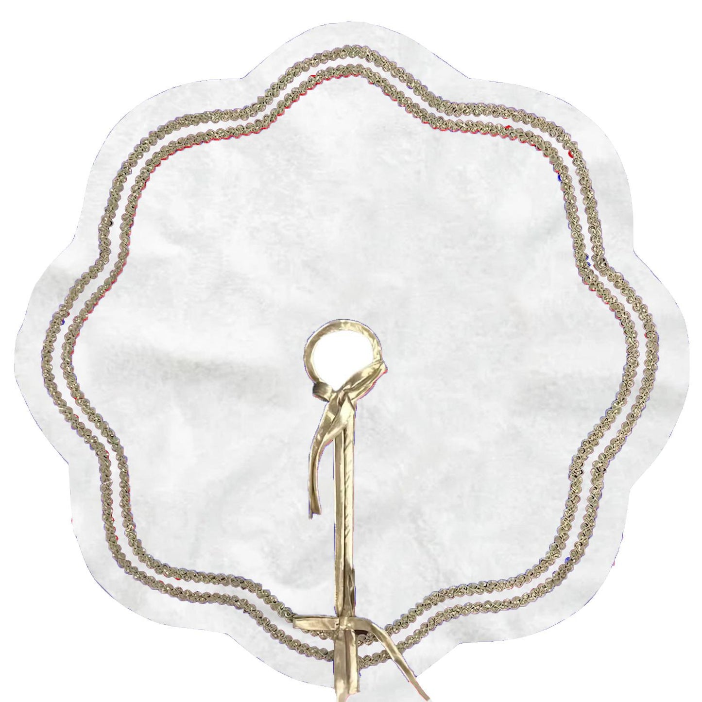 Christmas Tree Skirt Handcrafted Scallop Design offwhite Velvet, Gold Trim Double Layer Heirloom by HOME HEART Brands(Made in India)