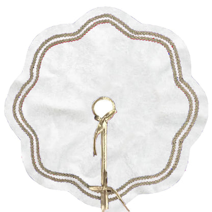 Christmas Tree Skirt Handcrafted Scallop Design offwhite Velvet, Gold Trim Double Layer Heirloom by HOME HEART Brands(Made in India)