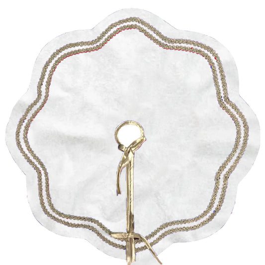 Christmas Tree Skirt Handcrafted Scallop Design offwhite Velvet, Gold Trim Double Layer Heirloom by HOME HEART Brands(Made in India)