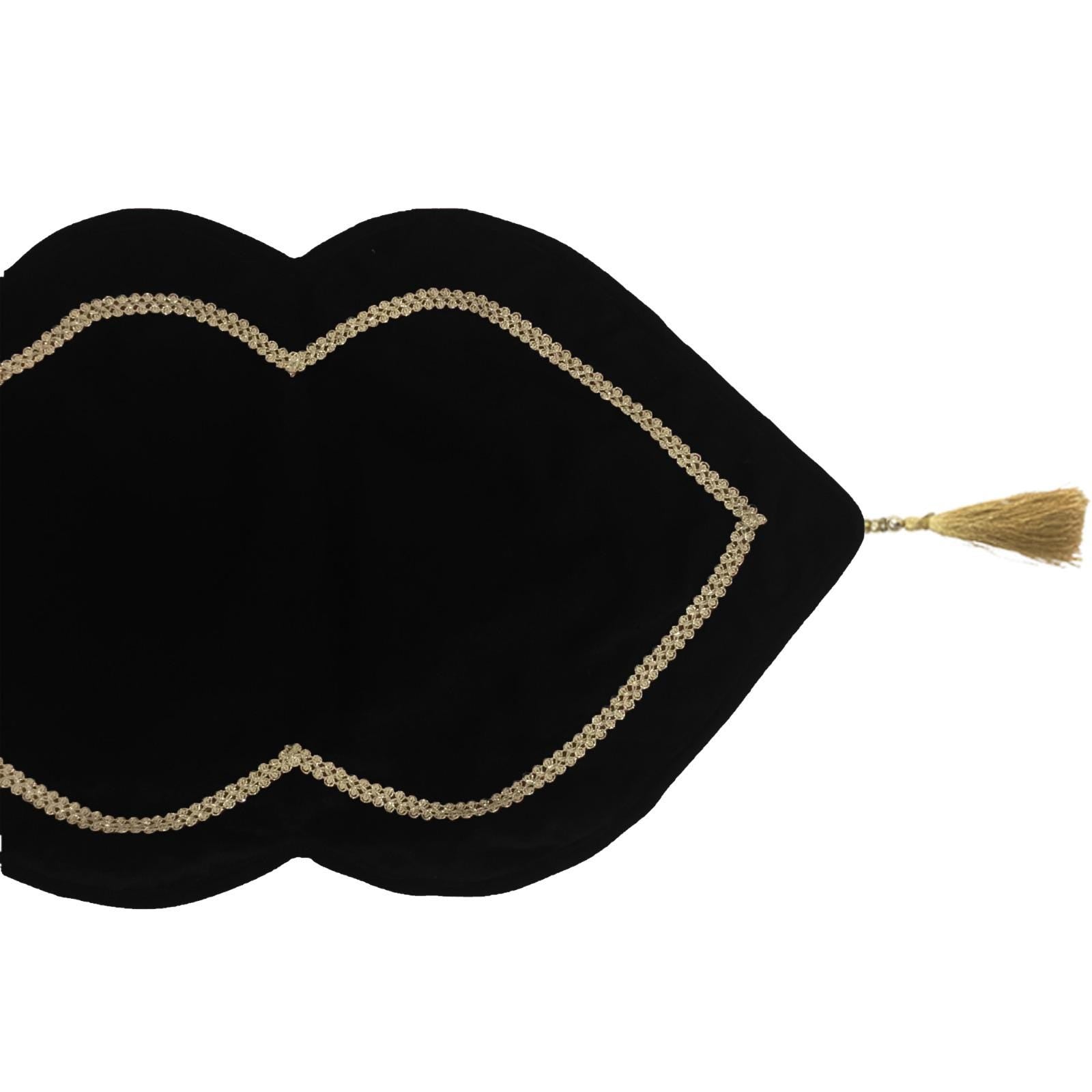 Table runner velvet Handcrafted Scallop Design black Velvet, Gold Trim Double Layer Heirloom by HOME HEART Brands(Made in India)