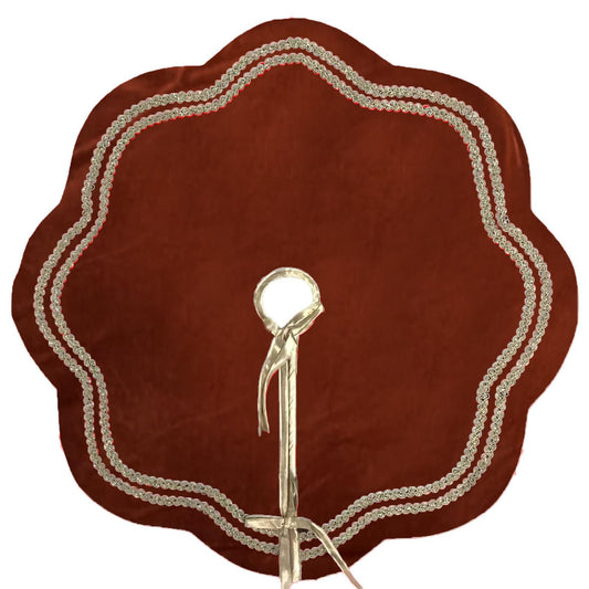 Christmas Tree Skirt Dark Rust Velvet Scallop Christmas Tree Skirt with Gold Trim – Handcrafted by Home Heart textiles co