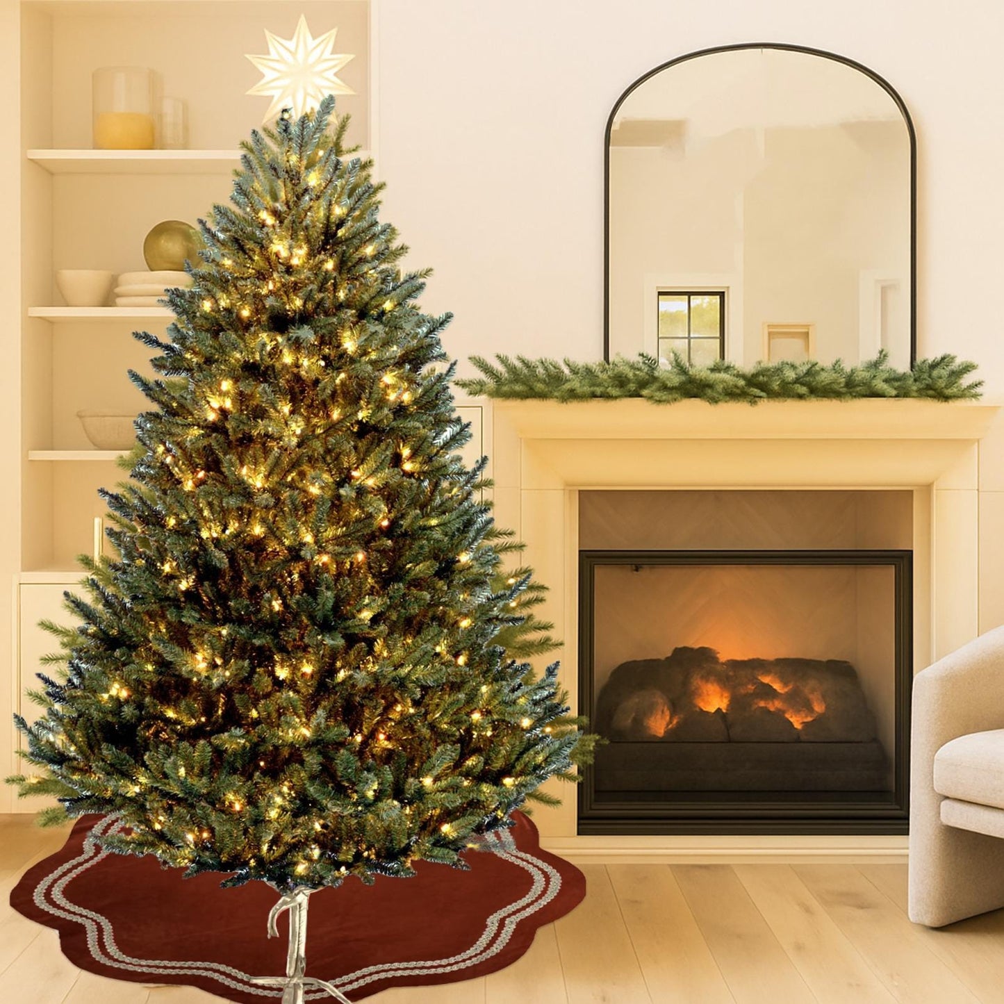 Christmas Tree Skirt Dark Rust Velvet Scallop Christmas Tree Skirt with Gold Trim – Handcrafted by Home Heart textiles co