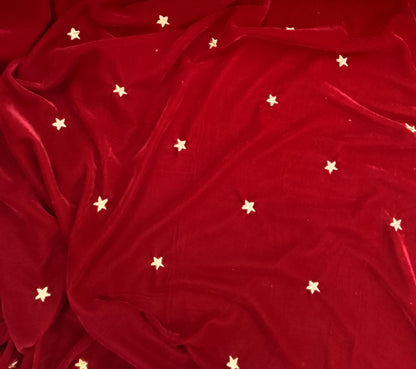 Fabric micro velvet crafted gold star embroidered soft fabric 42” wide choose your yard collection by HOME HEART Brands (Made in India)