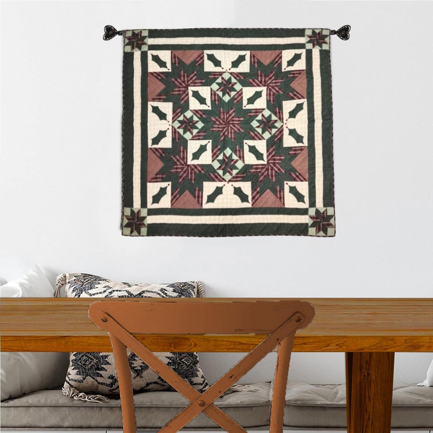 Wall hanging Hand made calico plaid Christmas Star Quilt 45x45 Cotton Hand Quilted Patchwork Table Topper & Baby quilt by HOME HEART Brands