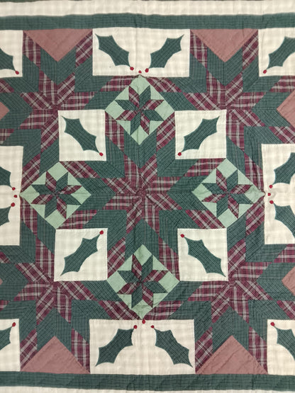 Wall hanging Hand made calico plaid Christmas Star Quilt 45x45 Cotton Hand Quilted Patchwork Table Topper & Baby quilt by HOME HEART Brands