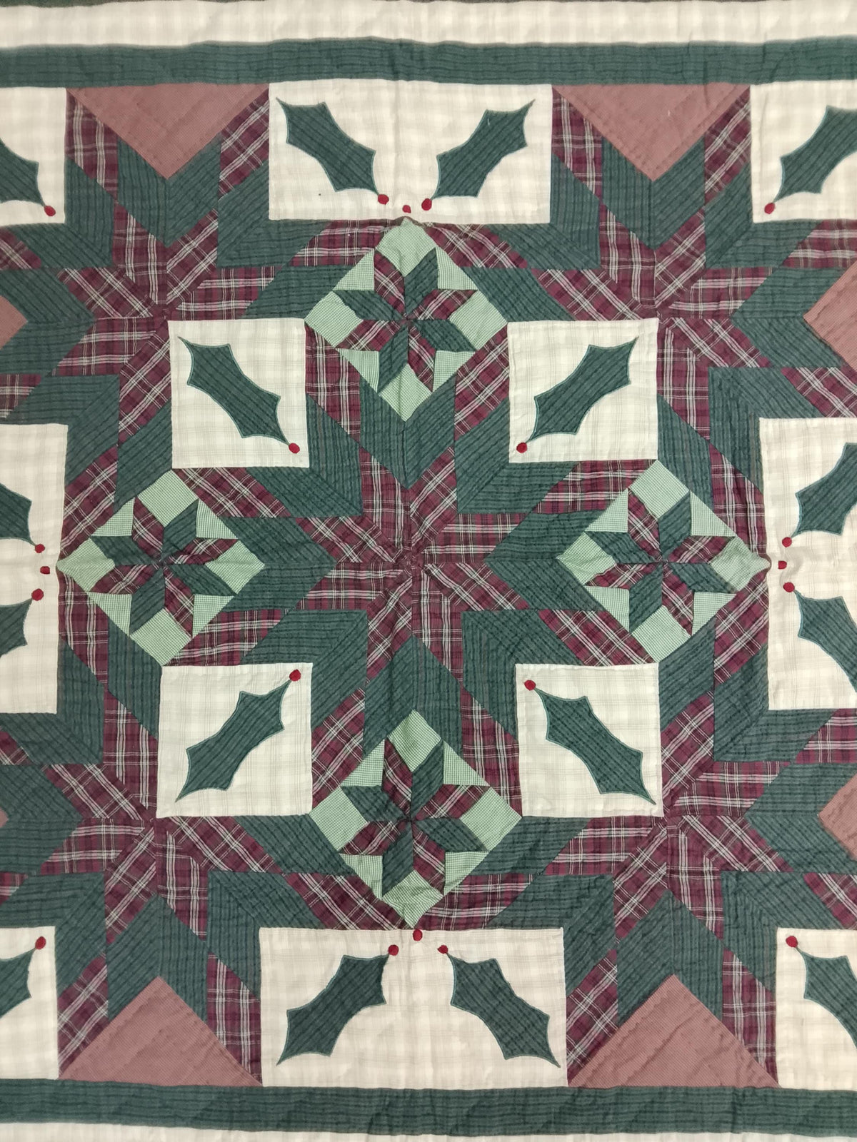 Wall hanging Hand made calico plaid Christmas Star Quilt 45x45 Cotton Hand Quilted Patchwork Table Topper & Baby quilt by HOME HEART Brands