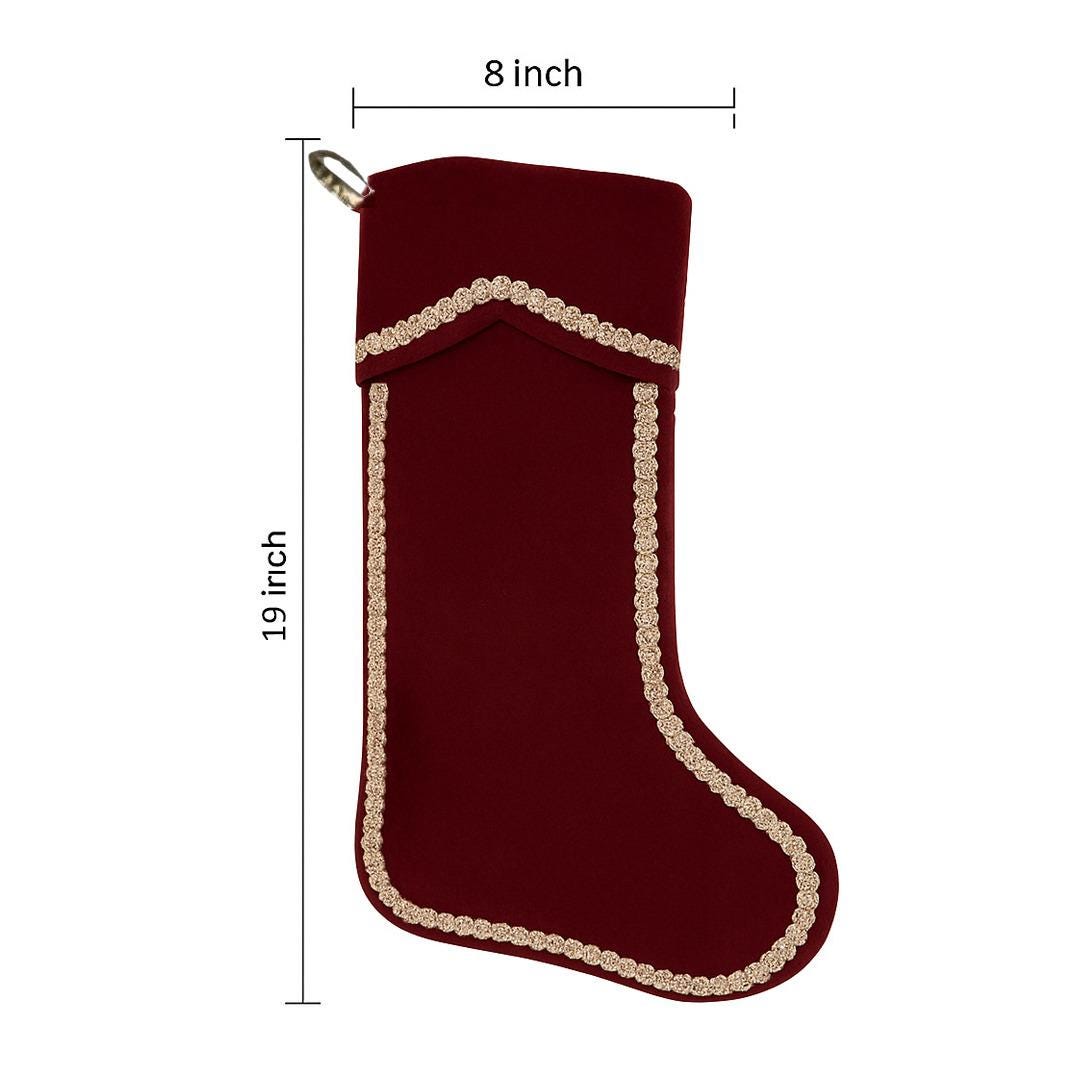 Christmas stocking hand made Burgundy Velvet 19 inch with Gold Trim traditional christmas stocking by HOME HEART Brands(Made in India)