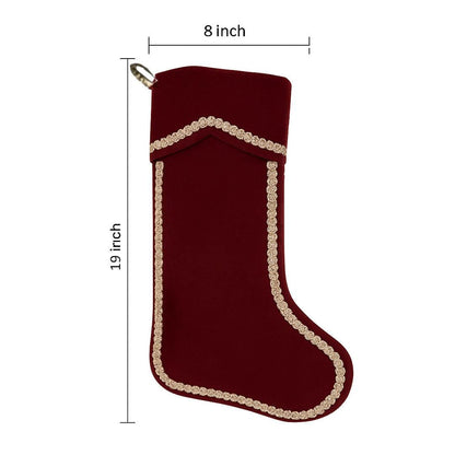 Christmas stocking hand made Burgundy Velvet 19 inch with Gold Trim traditional christmas stocking by HOME HEART Brands(Made in India)