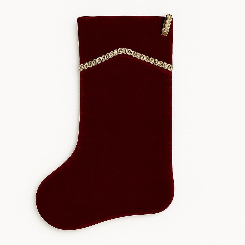 Christmas stocking hand made Burgundy Velvet 19 inch with Gold Trim traditional christmas stocking by HOME HEART Brands(Made in India)