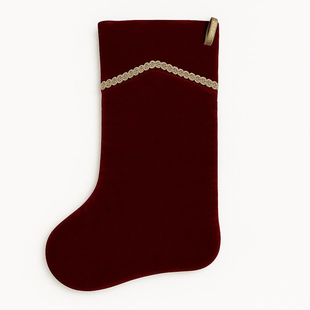 Christmas stocking hand made Burgundy Velvet 19 inch with Gold Trim traditional christmas stocking by HOME HEART Brands(Made in India)