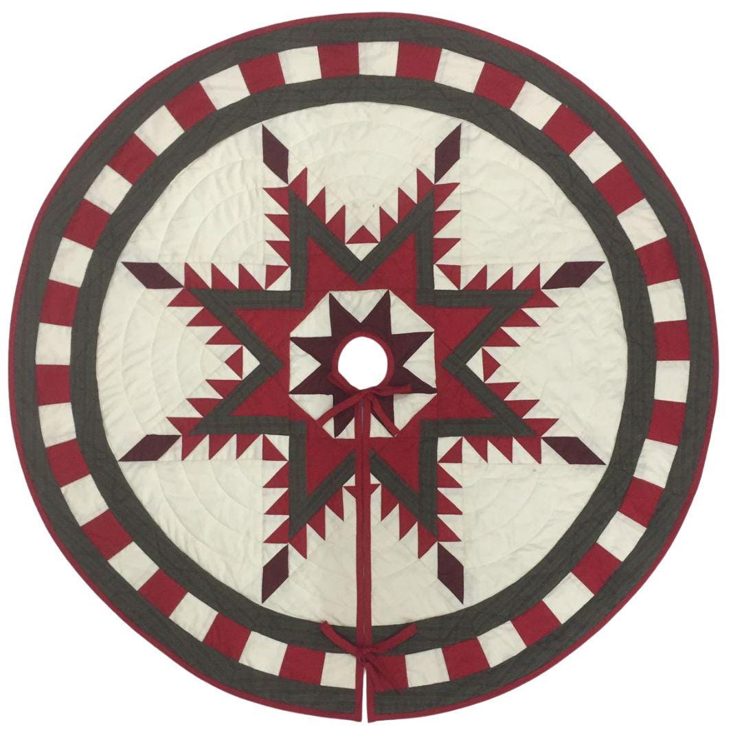 Christmas tree skirt quilted patchwork Feathered Star calico Thick Double Layer Heirloom Quality by HOME HEART Brands( Made in India)