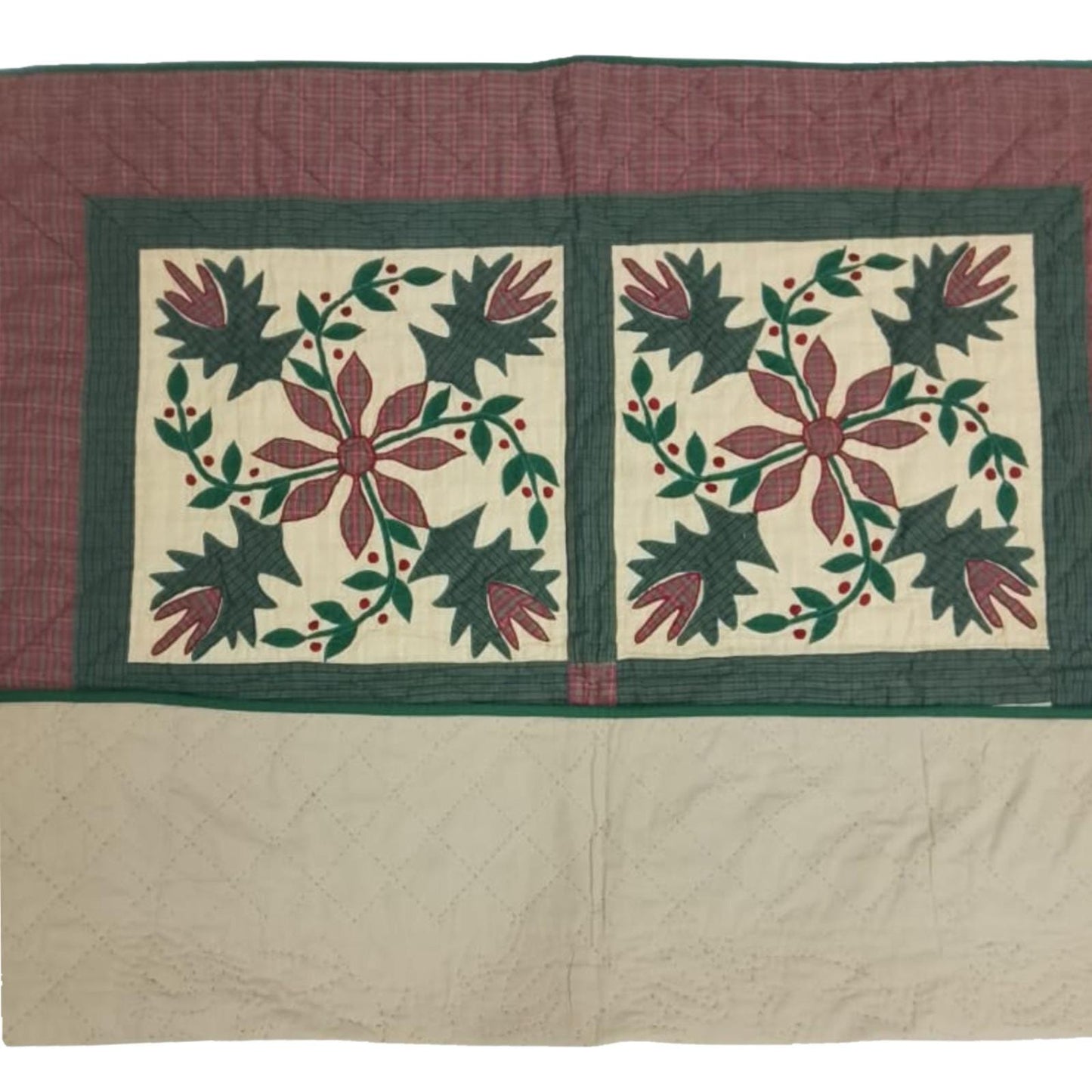 Hand Quilted Poinsettia Cotton Throw: Christmas Table Topper (44"x44")