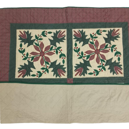 Hand Quilted Poinsettia Cotton Throw: Christmas Table Topper (44"x44")