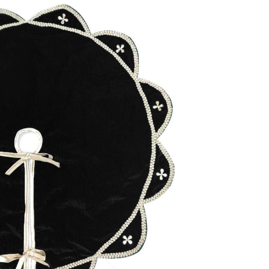 Christmas Tree Skirt Velvet Starburst Skirt handcrafted black Velvet, stone work double Layer  by HOME HEART Brands(Made in India)
