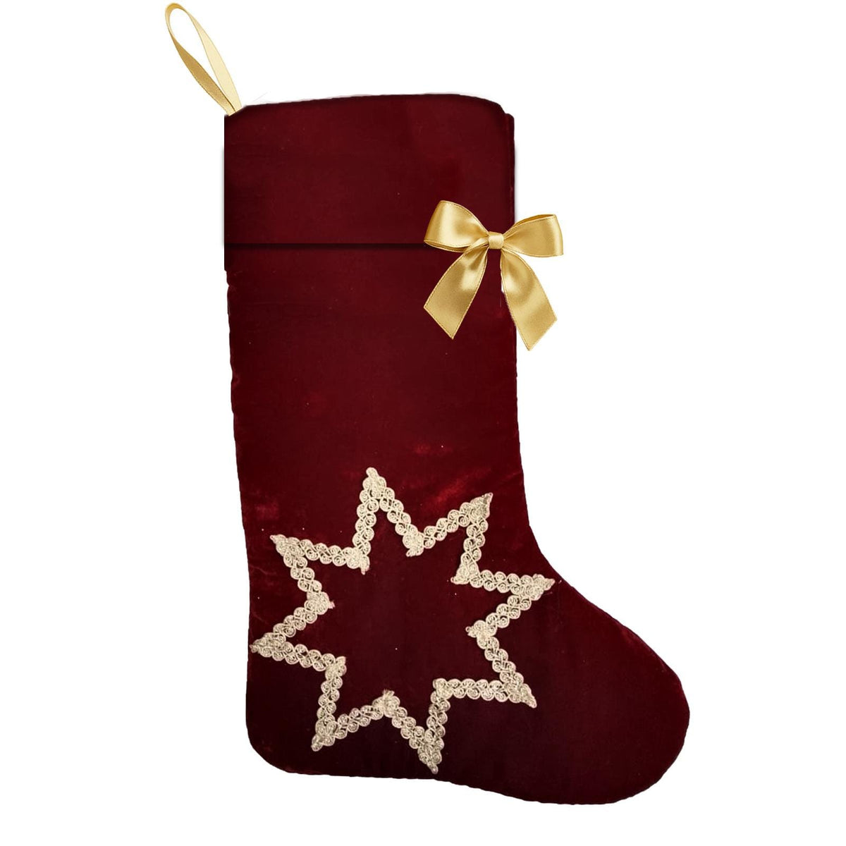 Christmas stocking hand made Burgundy Velvet 19 inch with Gold Trim traditional christmas stocking by HOME HEART Brands(Made in India)