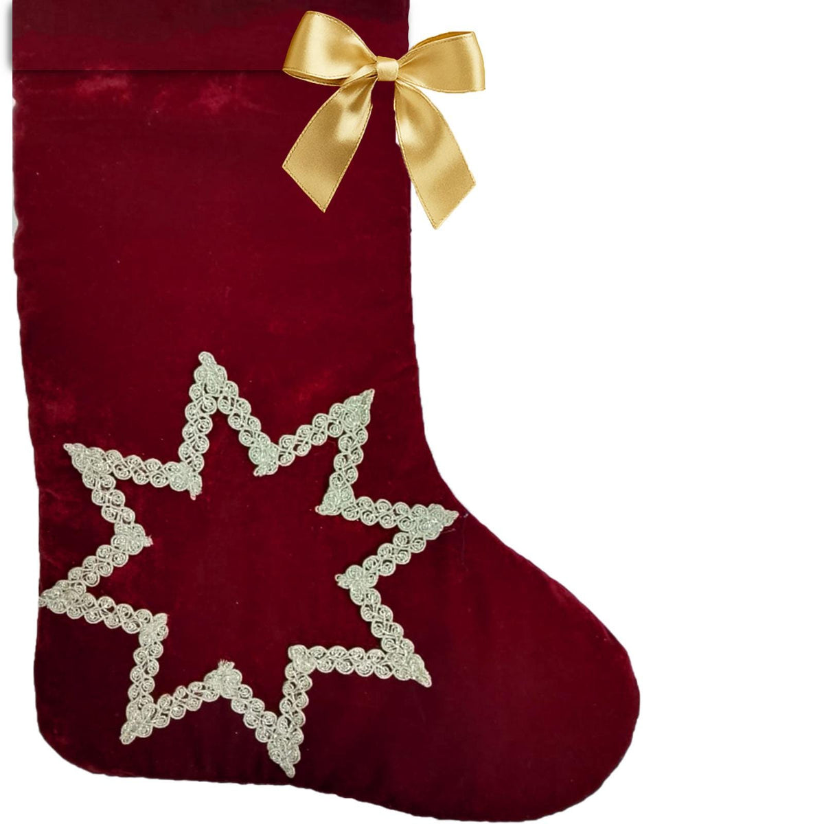 Christmas stocking hand made Burgundy Velvet 19 inch with Gold Trim traditional christmas stocking by HOME HEART Brands(Made in India)