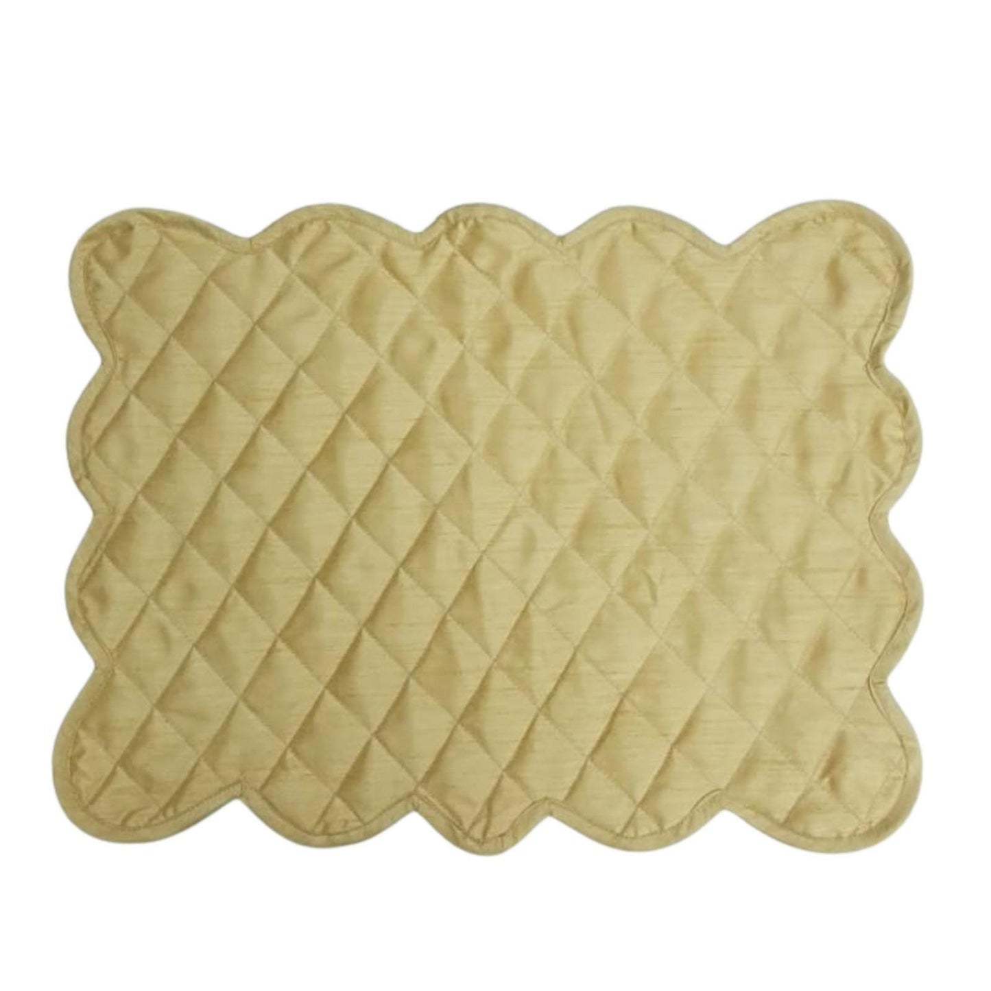 Golden Beige Dupioni Silk Quilted Table Runner: Reversible Scalloped Placemat