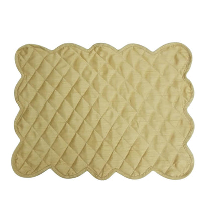 Golden Beige Dupioni Silk Quilted Table Runner: Reversible Scalloped Placemat