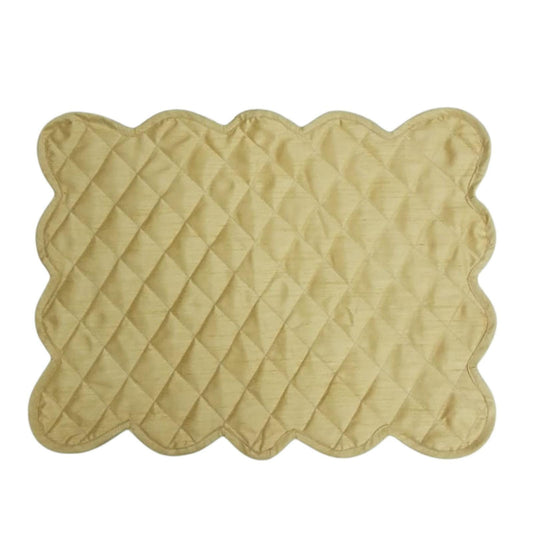 Golden Beige Dupioni Silk Quilted Table Runner: Reversible Scalloped Placemat