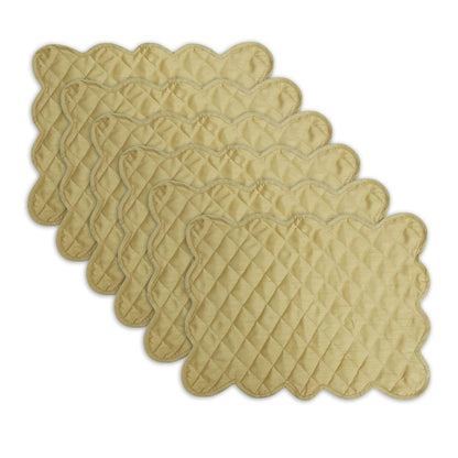 Golden Beige Dupioni Silk Quilted Table Runner: Reversible Scalloped Placemat