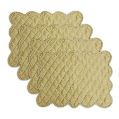 Golden Beige Dupioni Silk Quilted Table Runner: Reversible Scalloped Placemat