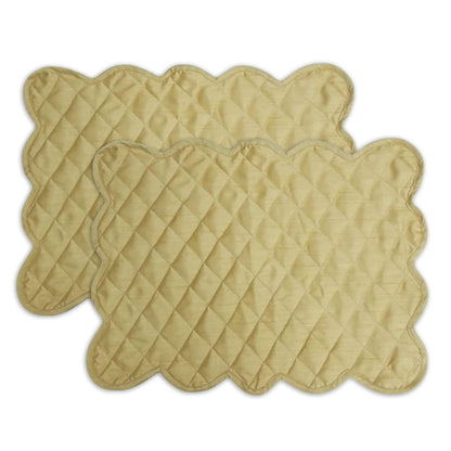 Golden Beige Dupioni Silk Quilted Table Runner: Reversible Scalloped Placemat