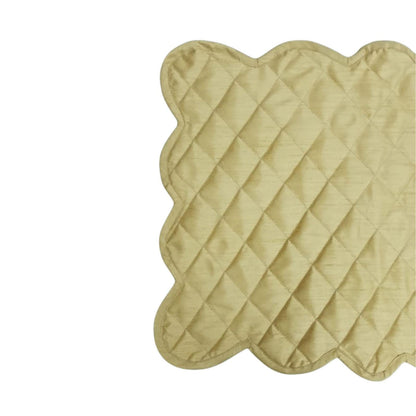 Golden Beige Dupioni Silk Quilted Table Runner: Reversible Scalloped Placemat