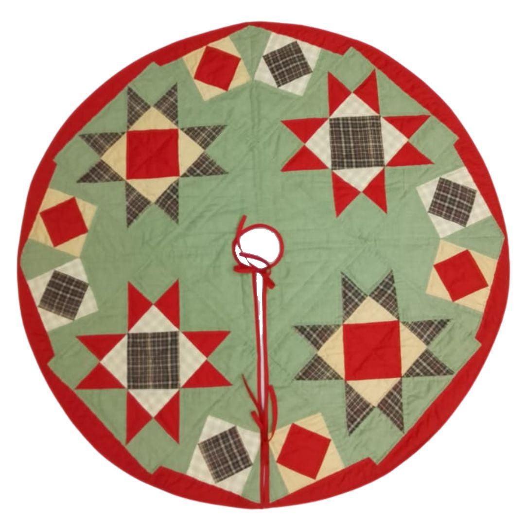 Christmas tree skirt hand made patchwork Heavenly Star calico plaid Heirloom Quality christmas tree skirt by HOME HEART Brands Made in India
