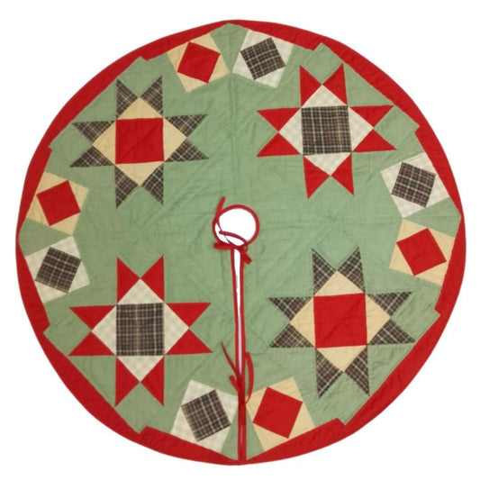 Christmas tree skirt hand made patchwork Heavenly Star calico plaid Heirloom Quality christmas tree skirt by HOME HEART Brands Made in India