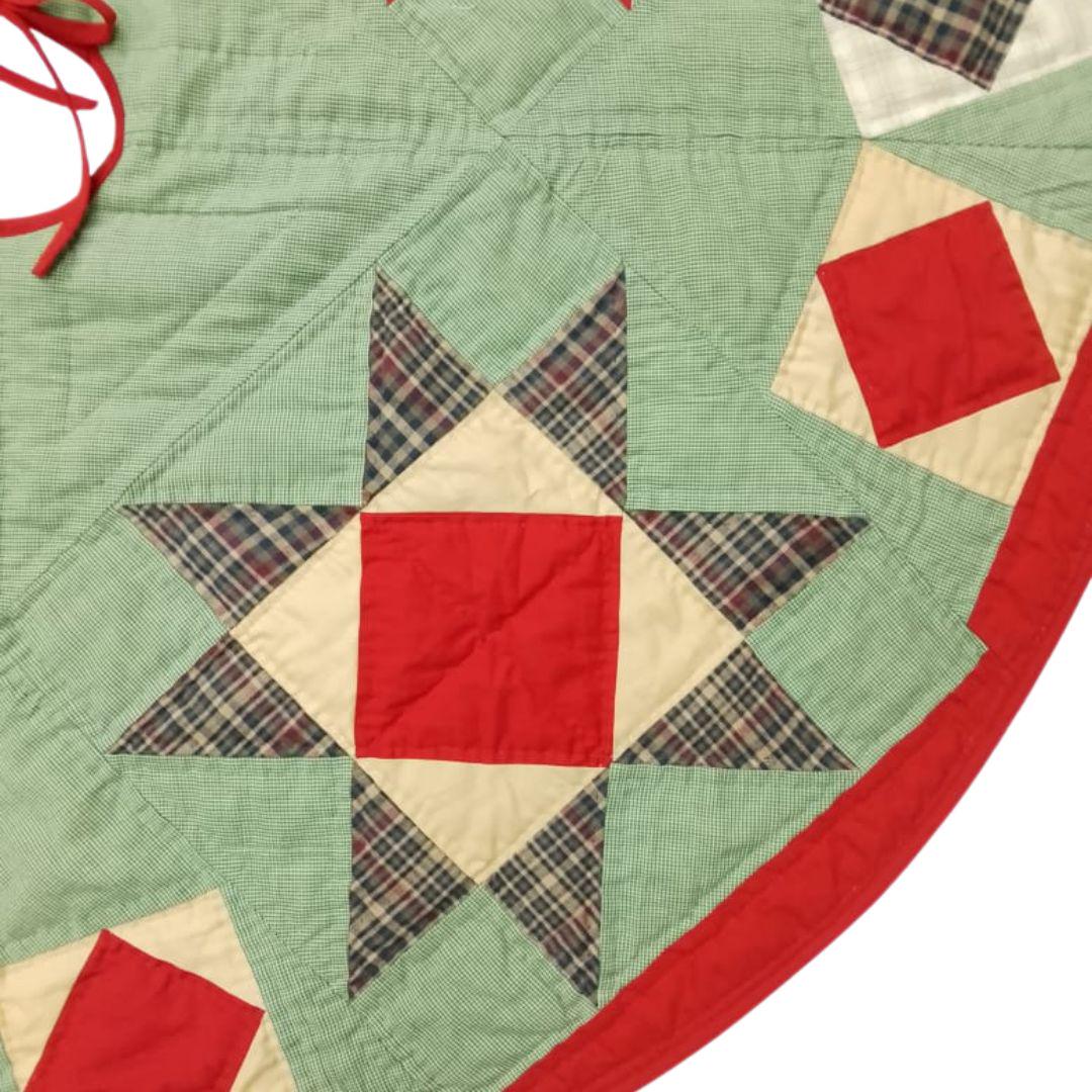 Christmas tree skirt hand made patchwork Heavenly Star calico plaid Heirloom Quality christmas tree skirt by HOME HEART Brands Made in India
