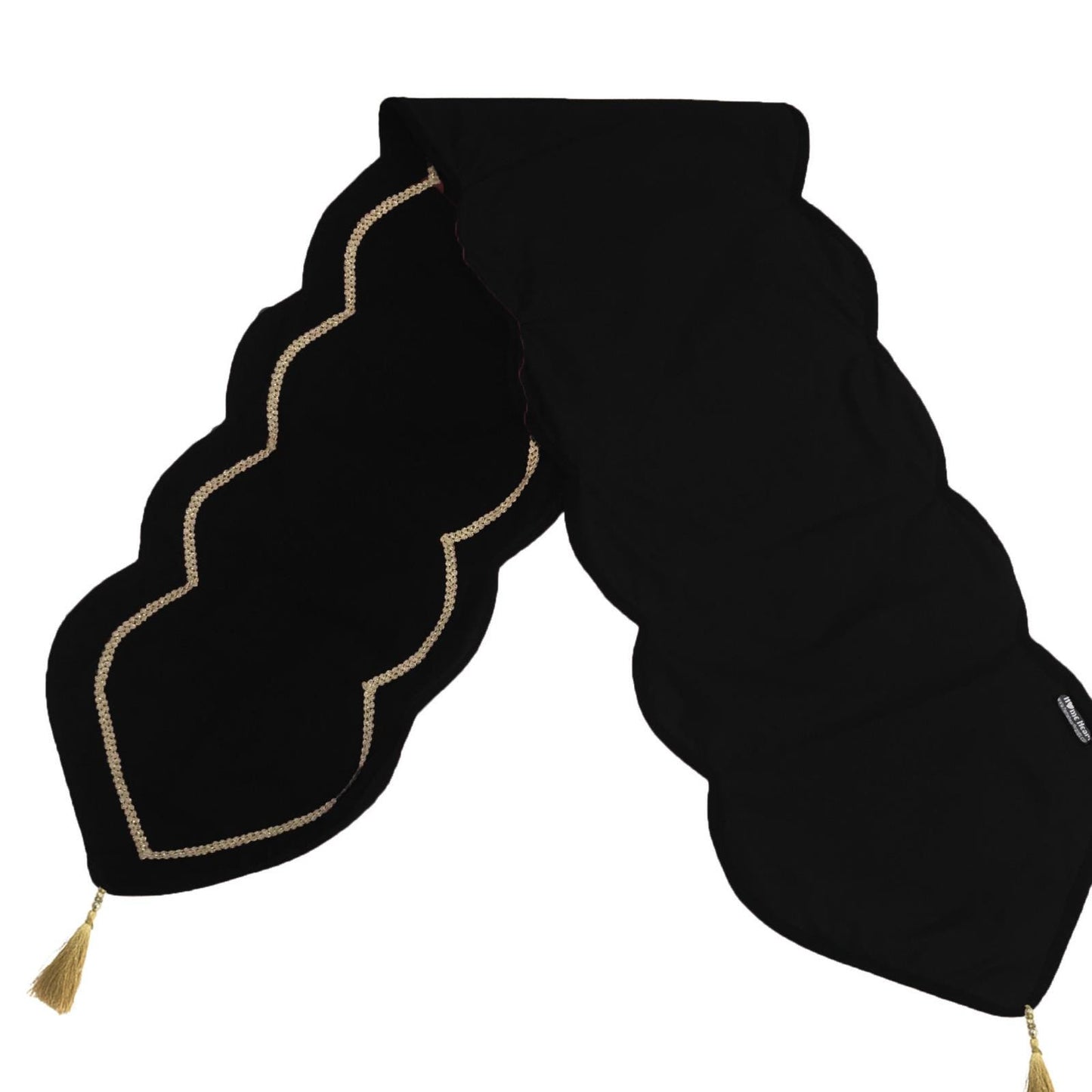 Table runner velvet Handcrafted Scallop Design black Velvet, Gold Trim Double Layer Heirloom by HOME HEART Brands(Made in India)