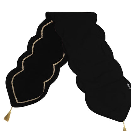 Table runner velvet Handcrafted Scallop Design black Velvet, Gold Trim Double Layer Heirloom by HOME HEART Brands(Made in India)