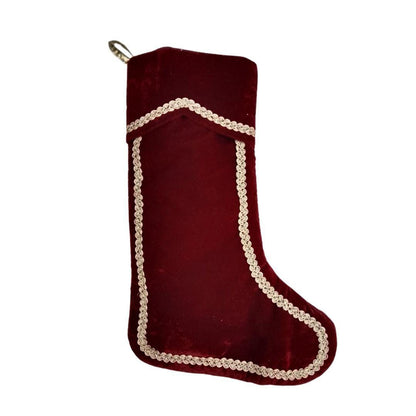 Christmas stocking hand made Burgundy Velvet 19 inch with Gold Trim traditional christmas stocking by HOME HEART Brands(Made in India)