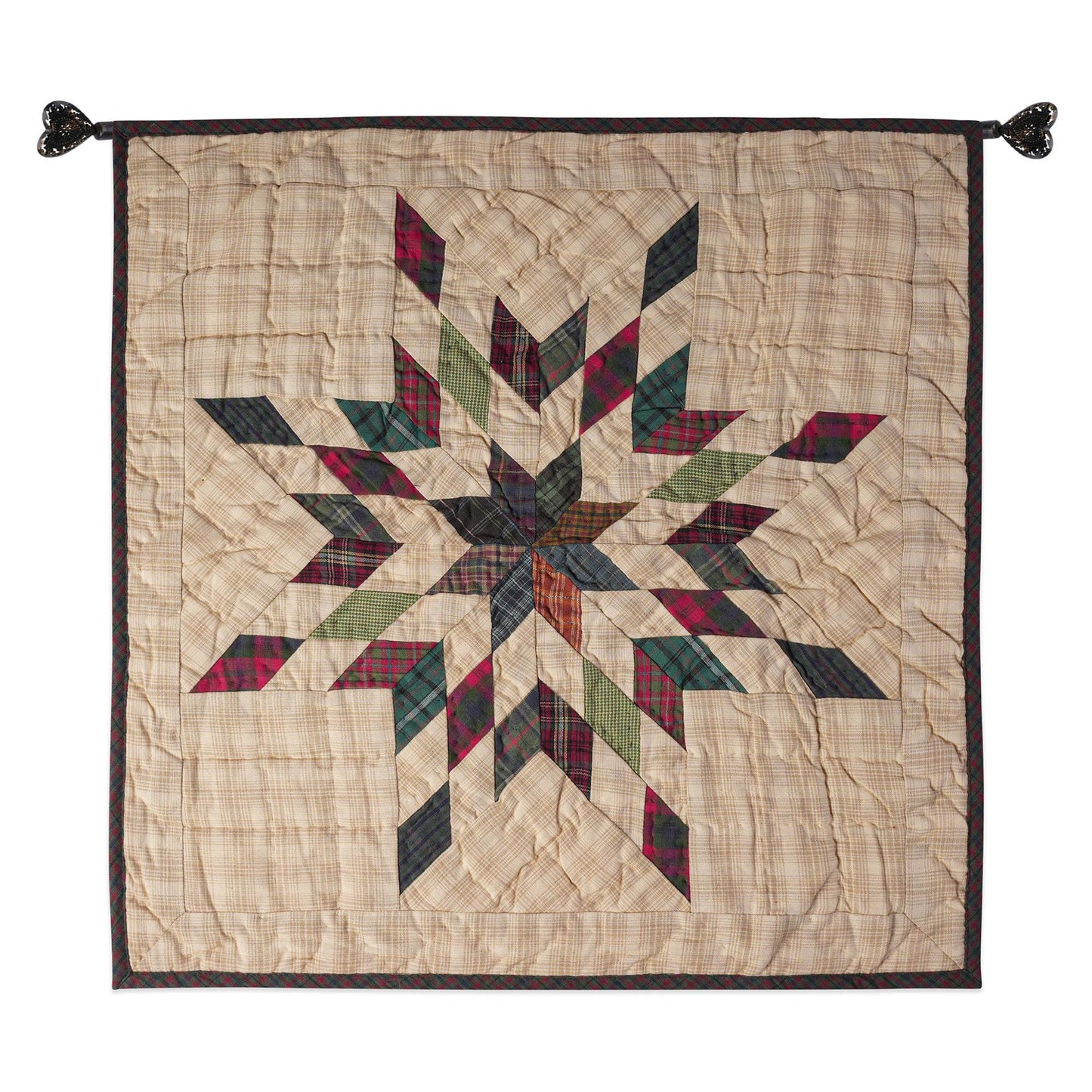 Hand made Hand quilted patchwork small block Quilt, Table Topper 19"x19" star garland quilt by Home Heart brands (Made in India)