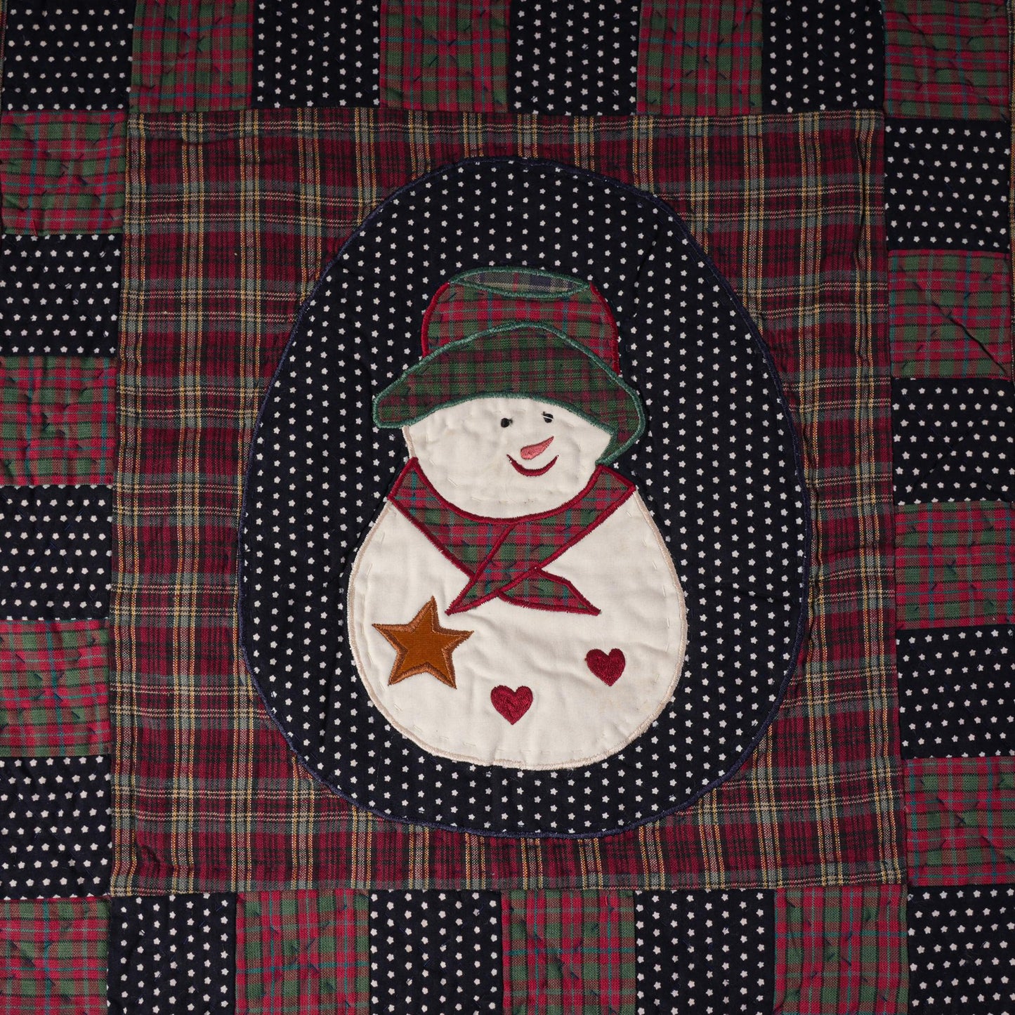 Hand made Hand quilted Throw Quilt, Table Topper 19"x19" snowman quilt by Home Heart brands (Made in India)
