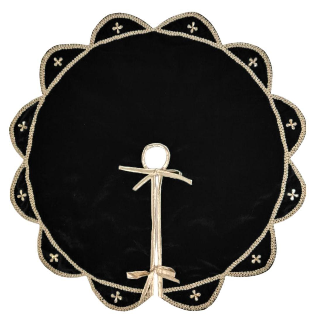 Christmas Tree Skirt Velvet Starburst Skirt handcrafted black Velvet, stone work double Layer  by HOME HEART Brands(Made in India)