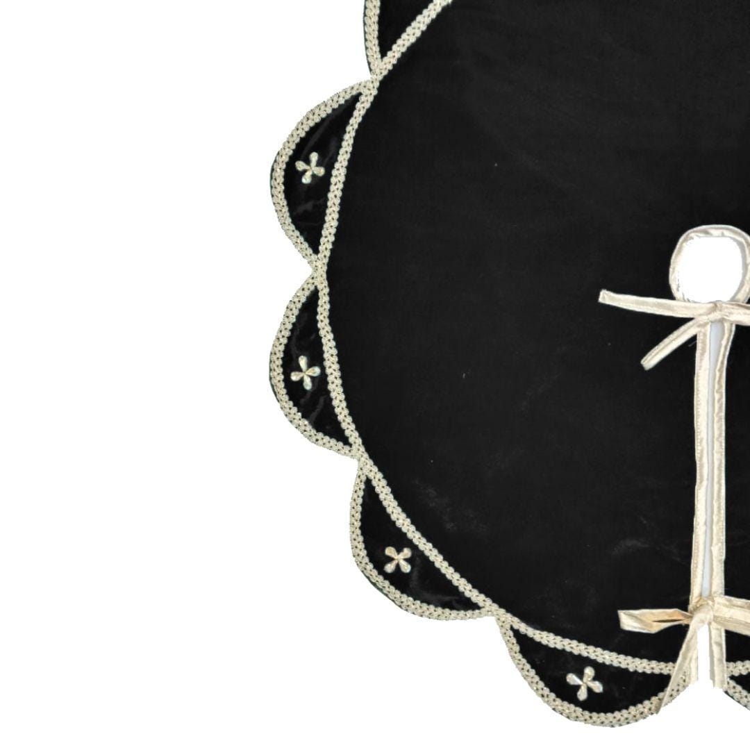 Christmas Tree Skirt Velvet Starburst Skirt handcrafted black Velvet, stone work double Layer  by HOME HEART Brands(Made in India)