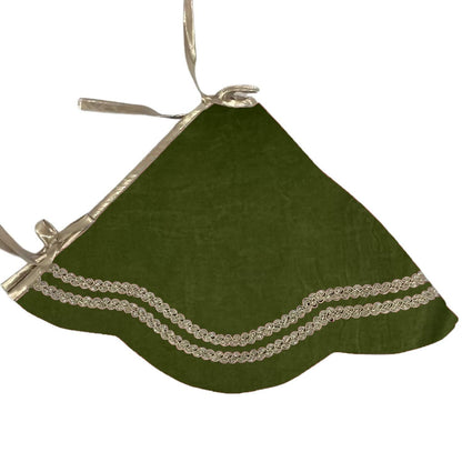 Christmas Tree Skirt Handcrafted Scallop Design ,Elegant Green Velvet  with Gold Trim Double Layer by HOME HEART Brands(Made in India)