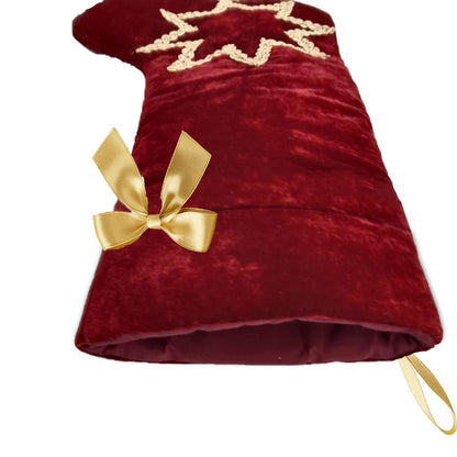 Christmas stocking hand made Burgundy Velvet 19 inch with Gold Trim traditional christmas stocking by HOME HEART Brands(Made in India)
