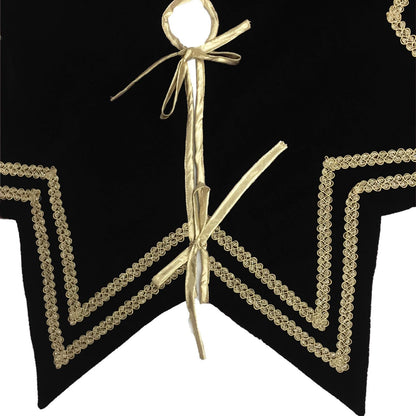 Christmas Tree Skirt Handcrafted Star Design black Velvet, Gold Trim Double Layer Heirloom by HOME HEART Brands(Made in India)