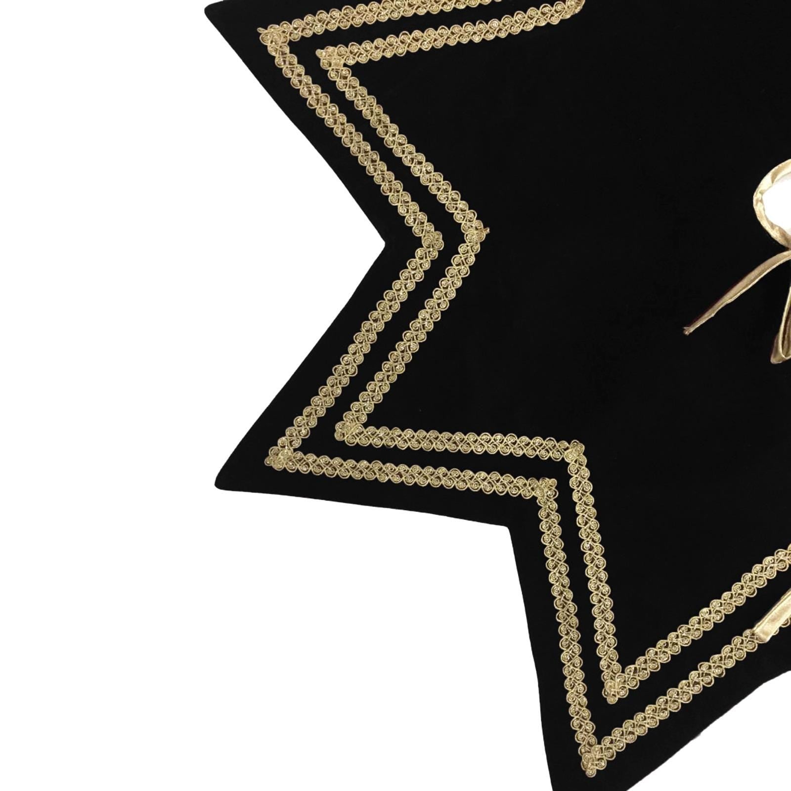 Christmas Tree Skirt Handcrafted Star Design black Velvet, Gold Trim Double Layer Heirloom by HOME HEART Brands(Made in India)