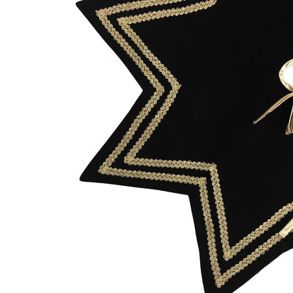 Christmas Tree Skirt Handcrafted Star Design black Velvet, Gold Trim Double Layer Heirloom by HOME HEART Brands(Made in India)