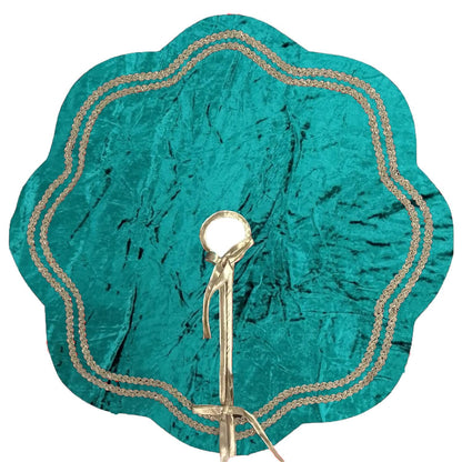 Christmas Tree Skirt Emerald Crinkle Velvet Handcrafted Scallop Design Gold Trim Double Layer by HOME HEART Brands(Made in India)