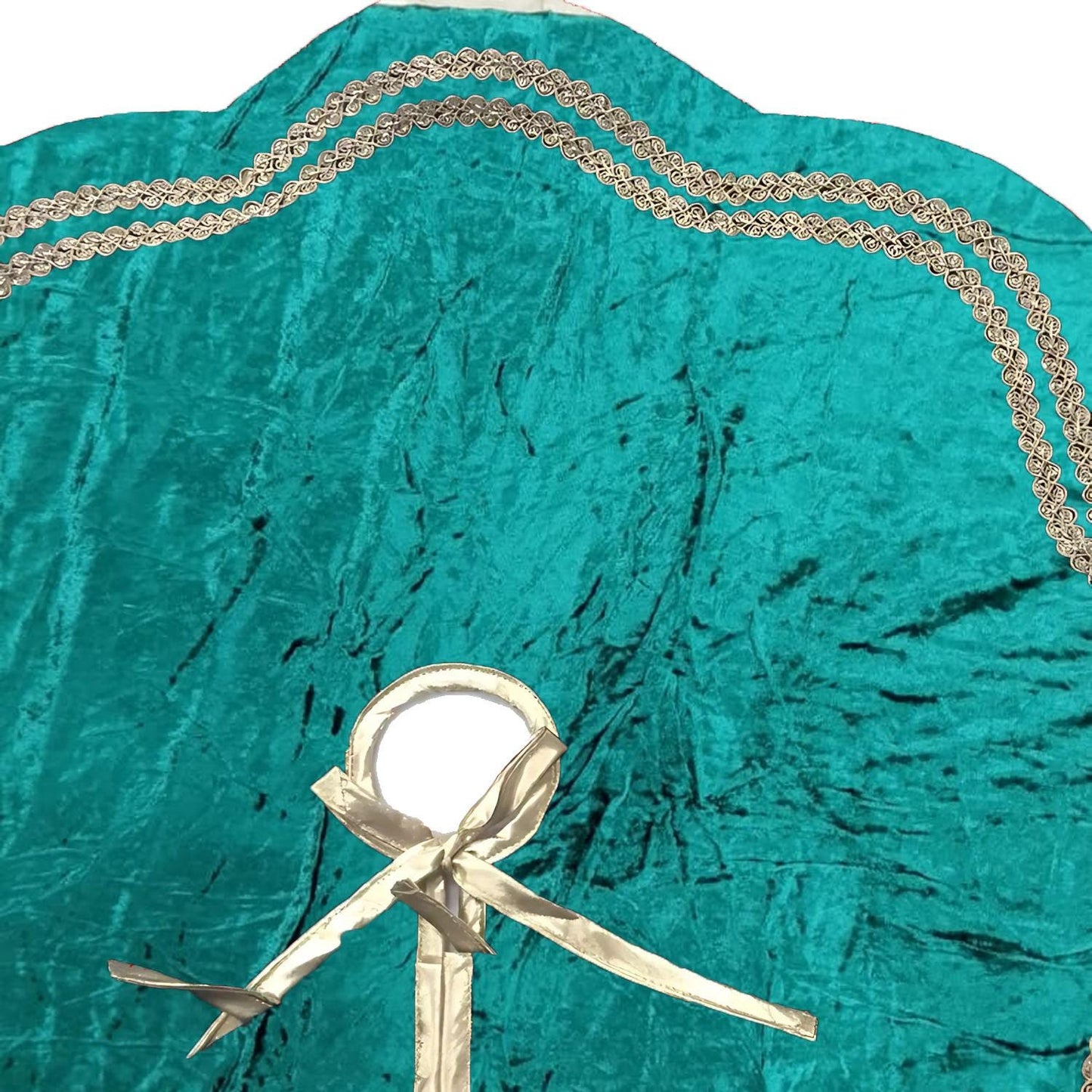 Christmas Tree Skirt Emerald Crinkle Velvet Handcrafted Scallop Design Gold Trim Double Layer by HOME HEART Brands(Made in India)